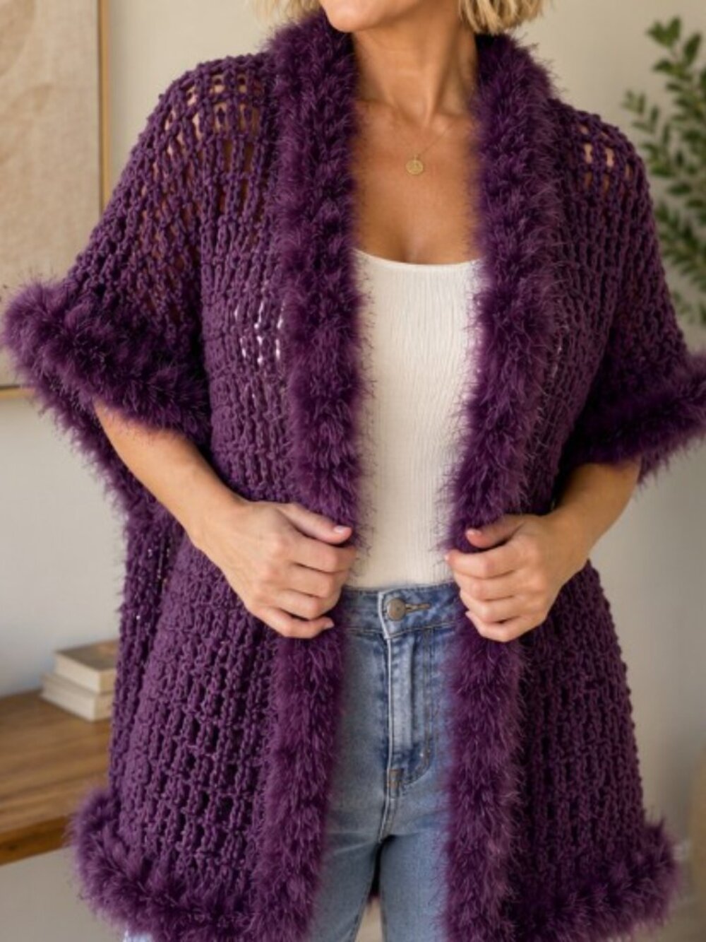 Lasenie Open Knit Sweater – Plum – Size S/M